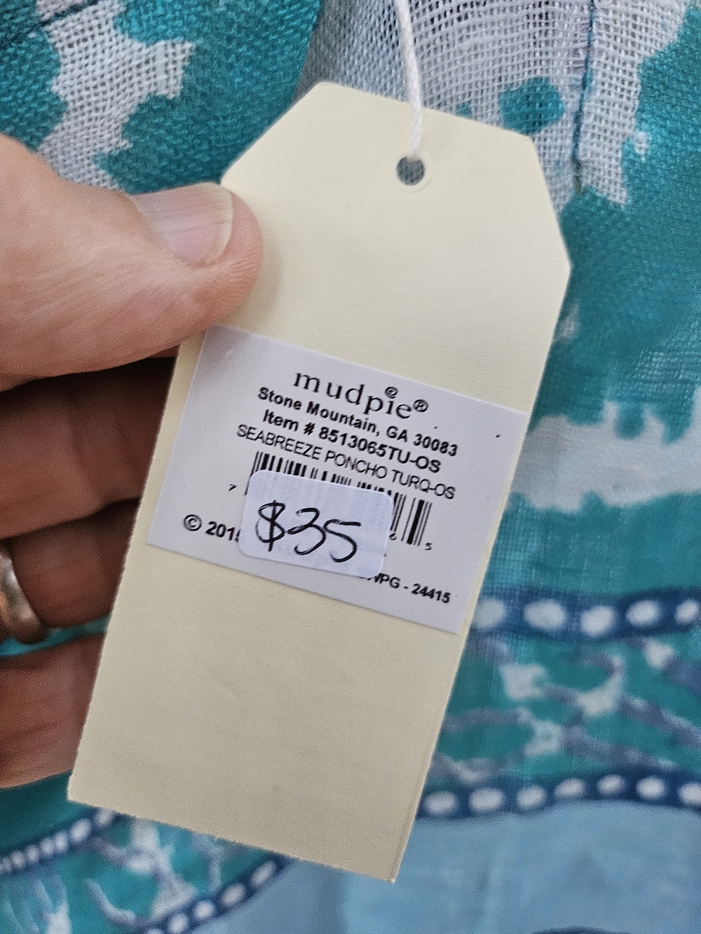 New W Tag Mud Pie Turquoise Blue V-Neck Sea Breeze Poncho Linen Swim Cover-Up OS - Picture 6 of 10